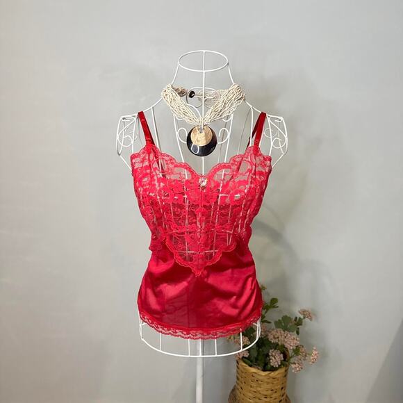 Vintage silky babydoll red lace slip cami top - Picture 2 of 8
